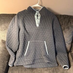 Gray Quilted Pullover with Button Neck